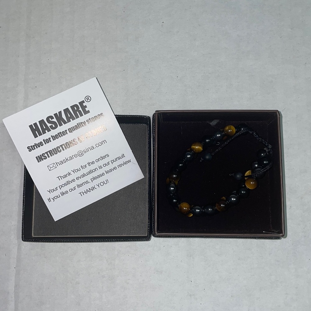 NWT / NIB Haskare Bracelet - Adjustable - Gold, Brown and Black Stones - Picture 5 of 14